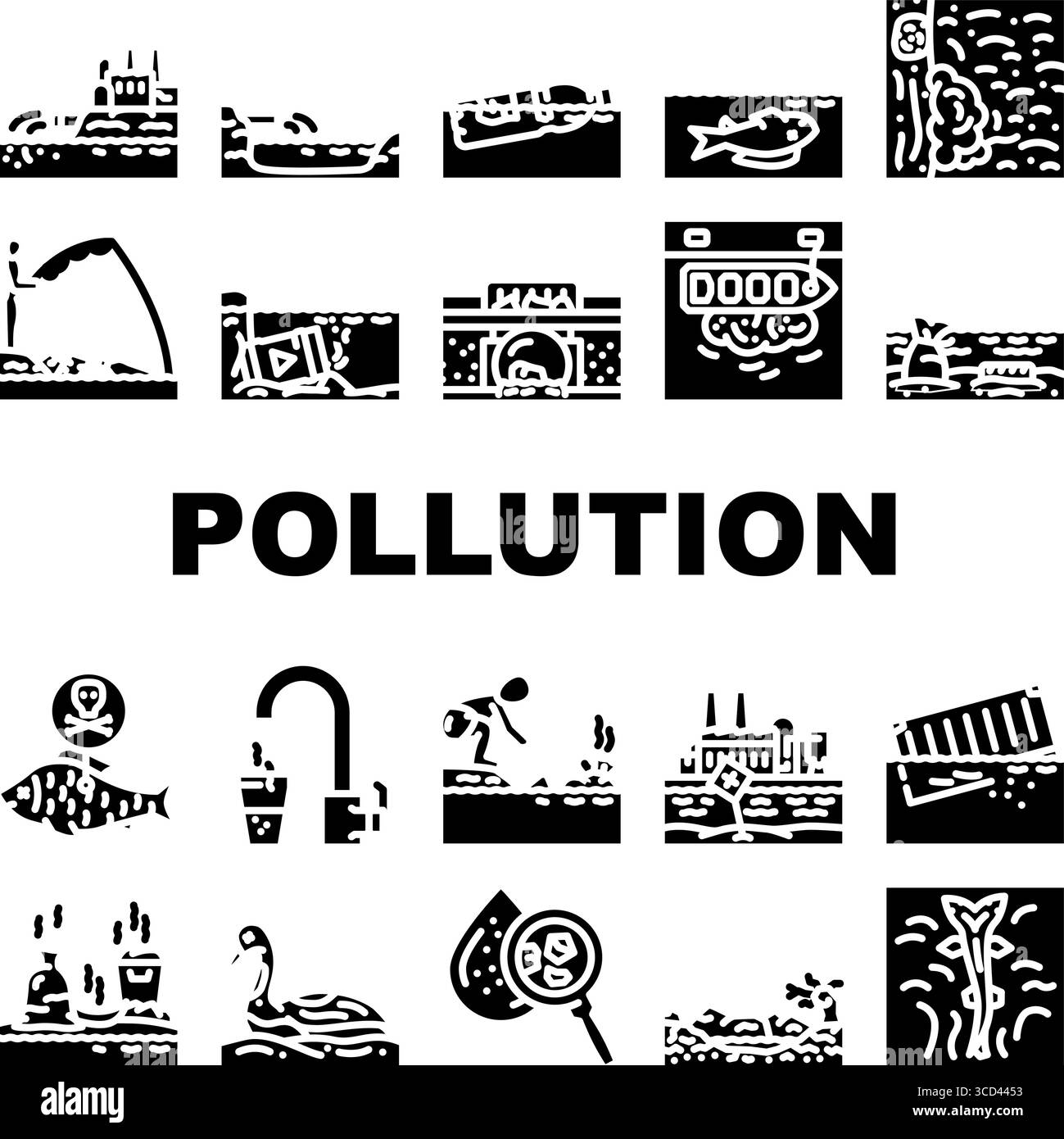 le icone di contaminazione dell'acqua impostano il vettore Illustrazione Vettoriale