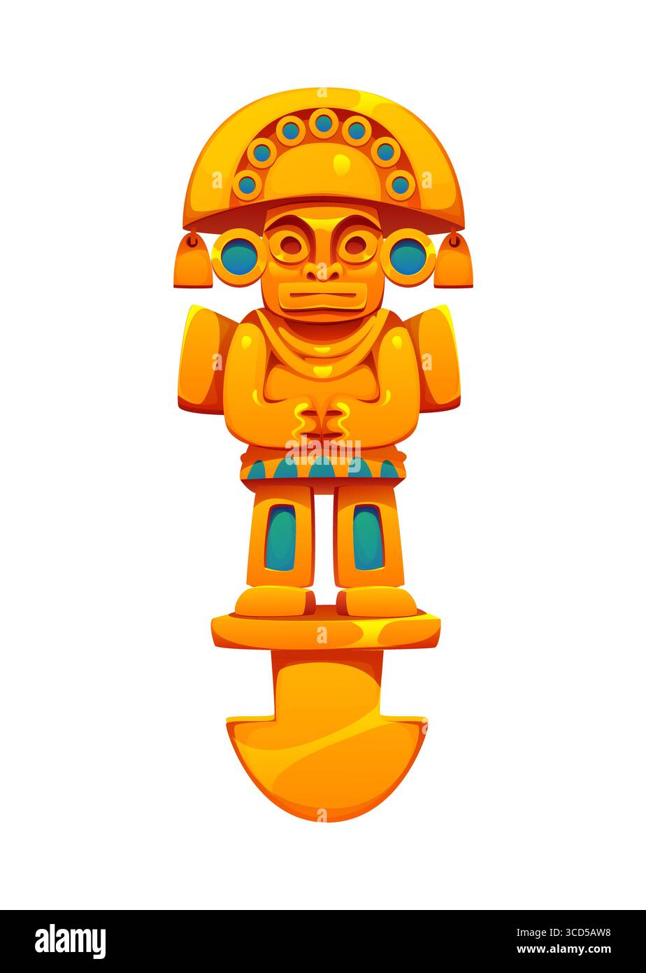 Icona del totem di gioco messicano Aztec, Inca o Maya per asset e elemento GUI, vettore dei cartoni animati. Civiltà azteca, tribù Inca o simbolo tribale Maya del tesoro d'oro o idolo per un antico gioco misterioso Illustrazione Vettoriale