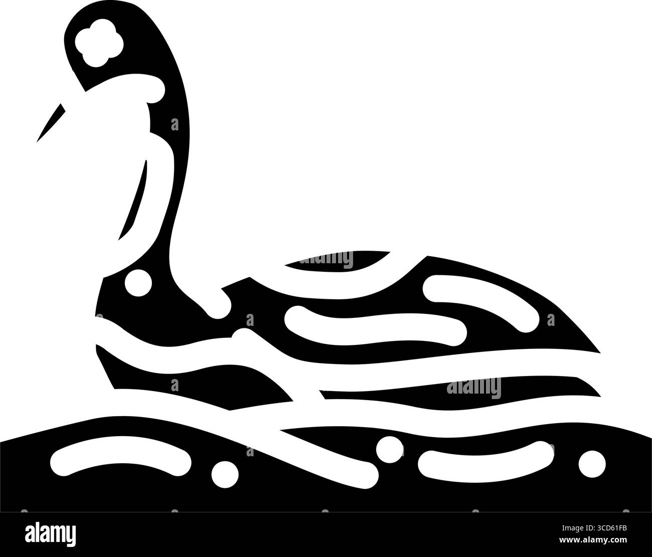 illustrazione vettoriale dell'icona glifo dell'olio ricoperto da uccello morente Illustrazione Vettoriale