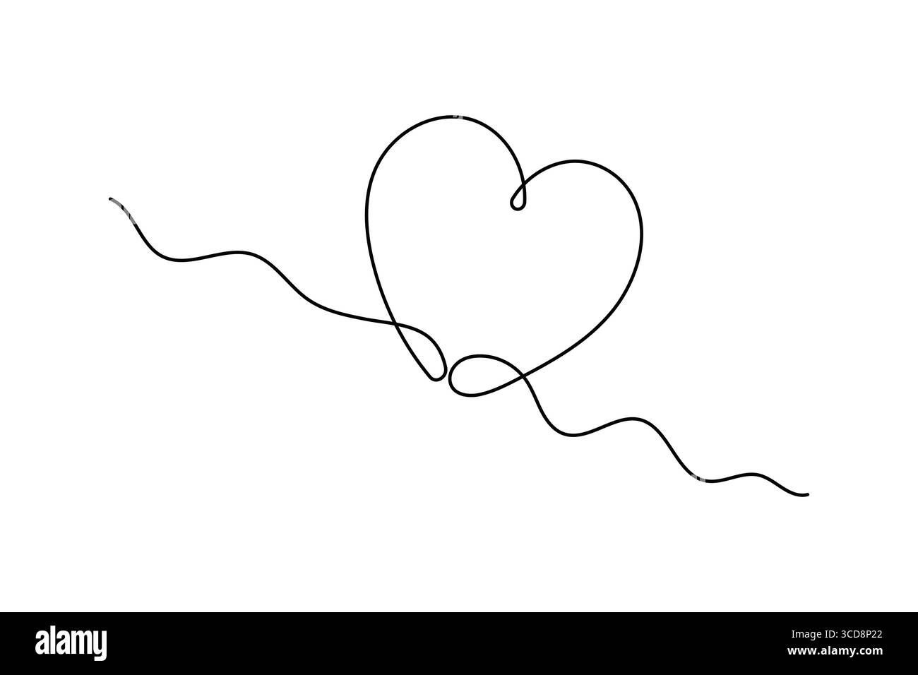 Moderno design minimalista a forma di cuore, una linea continua delinea l'arte isolata per concezioni romantiche Illustrazione Vettoriale