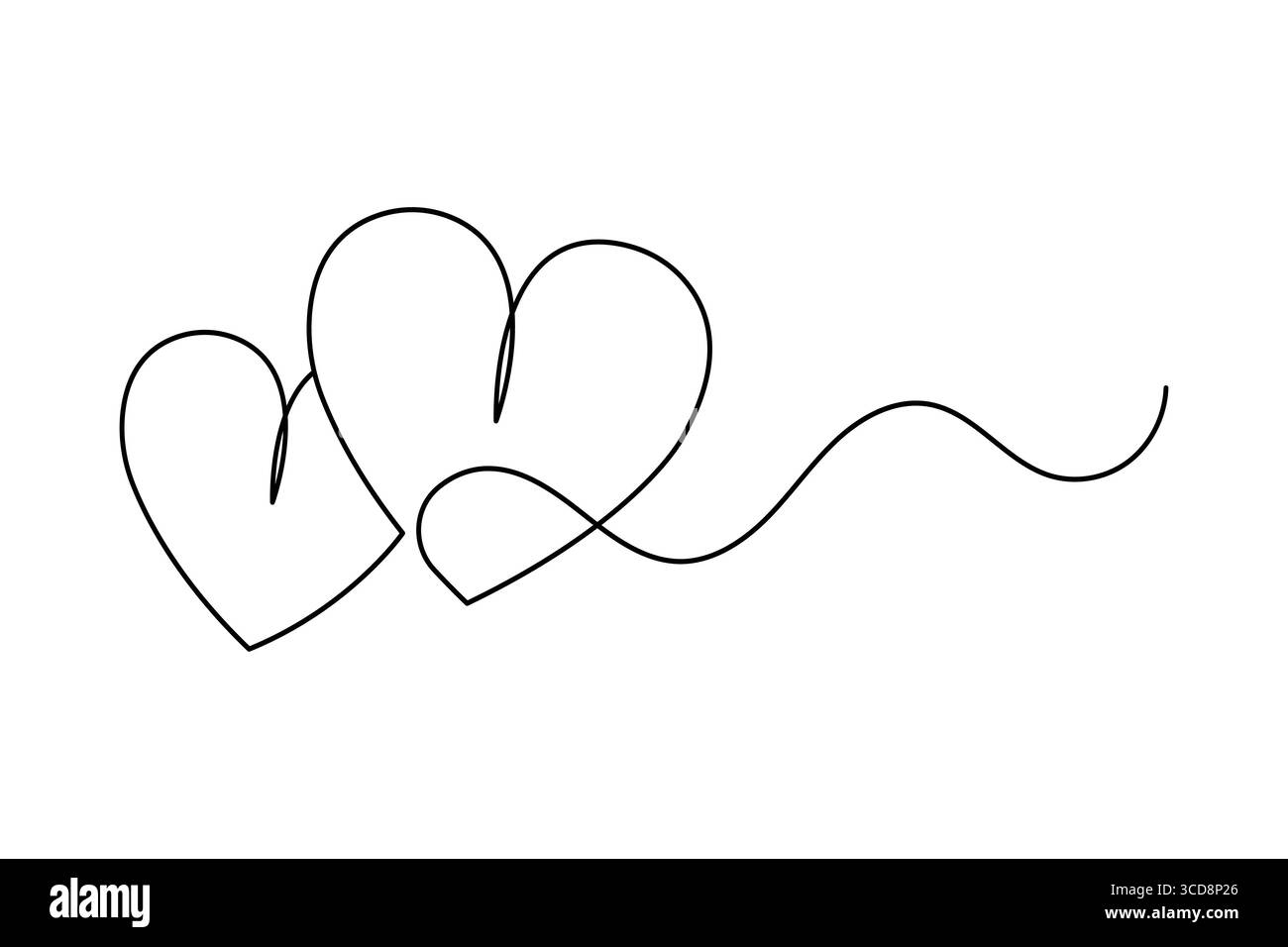 Moderno design minimalista a forma di cuore, una linea continua delinea l'arte isolata per concezioni romantiche Illustrazione Vettoriale