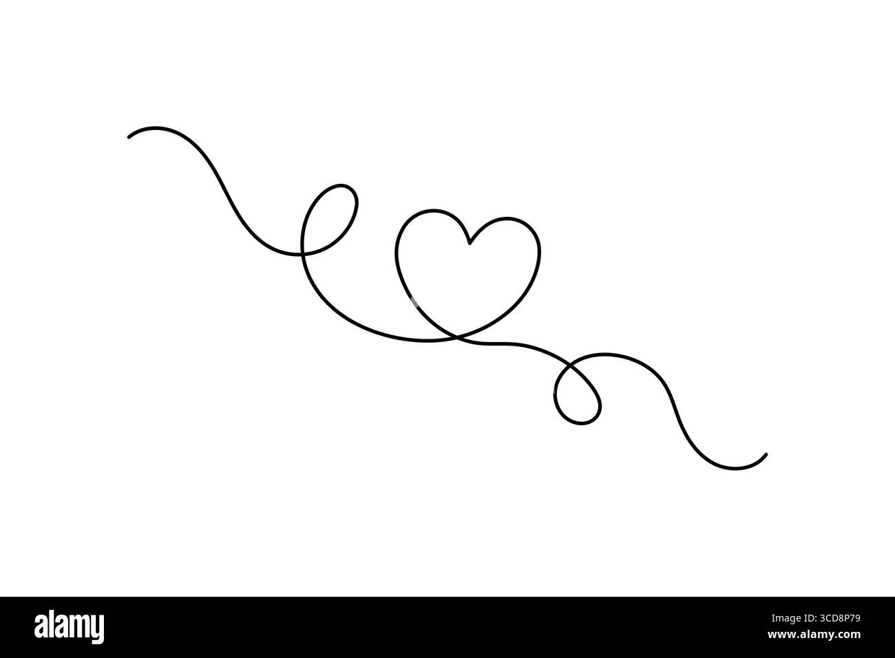 Disegno a una linea continua a forma di cuore e stile minimalista isolano l'illustrazione del contorno per il design Illustrazione Vettoriale