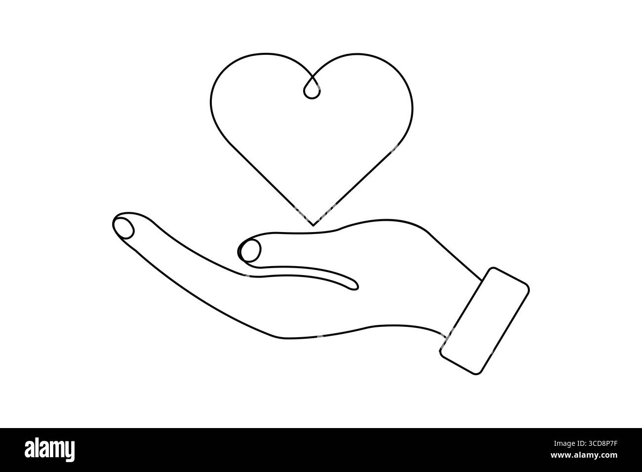 Disegno a una linea continua a forma di cuore e stile minimalista isolano l'illustrazione del contorno per il design Illustrazione Vettoriale