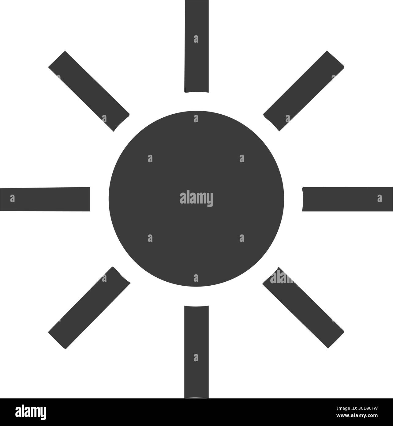 Icona luminosità sole modalità scura. Emblema grafico astratto per le regolazioni dell'energia solare, del calore o della luminosità dello schermo. Ideale per elementi UX UI e cifre Illustrazione Vettoriale