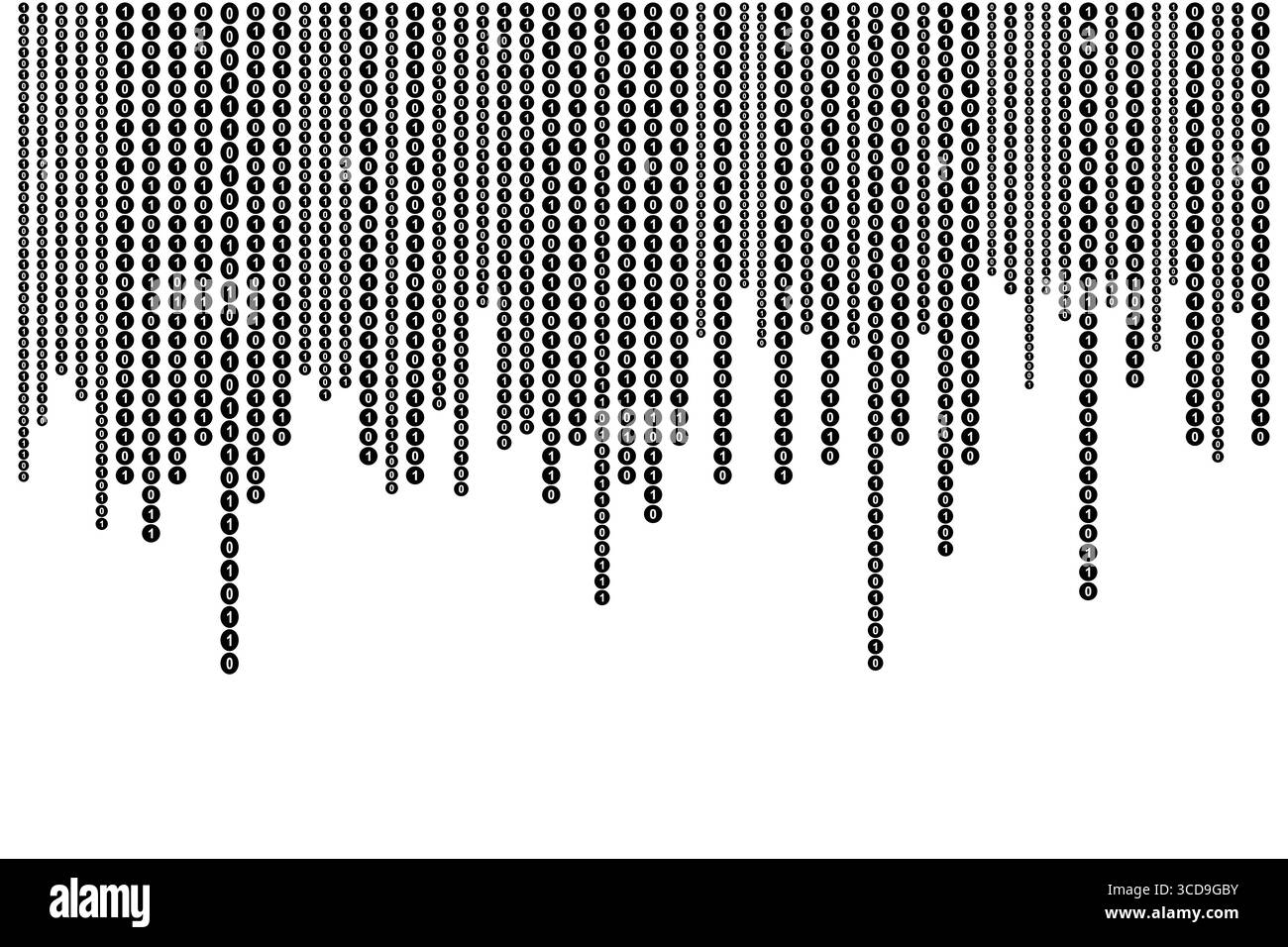 Codice binario Zero un modello con cerchi cadenti Matrix Digital Art con codice binario. Illustrazione Vettoriale