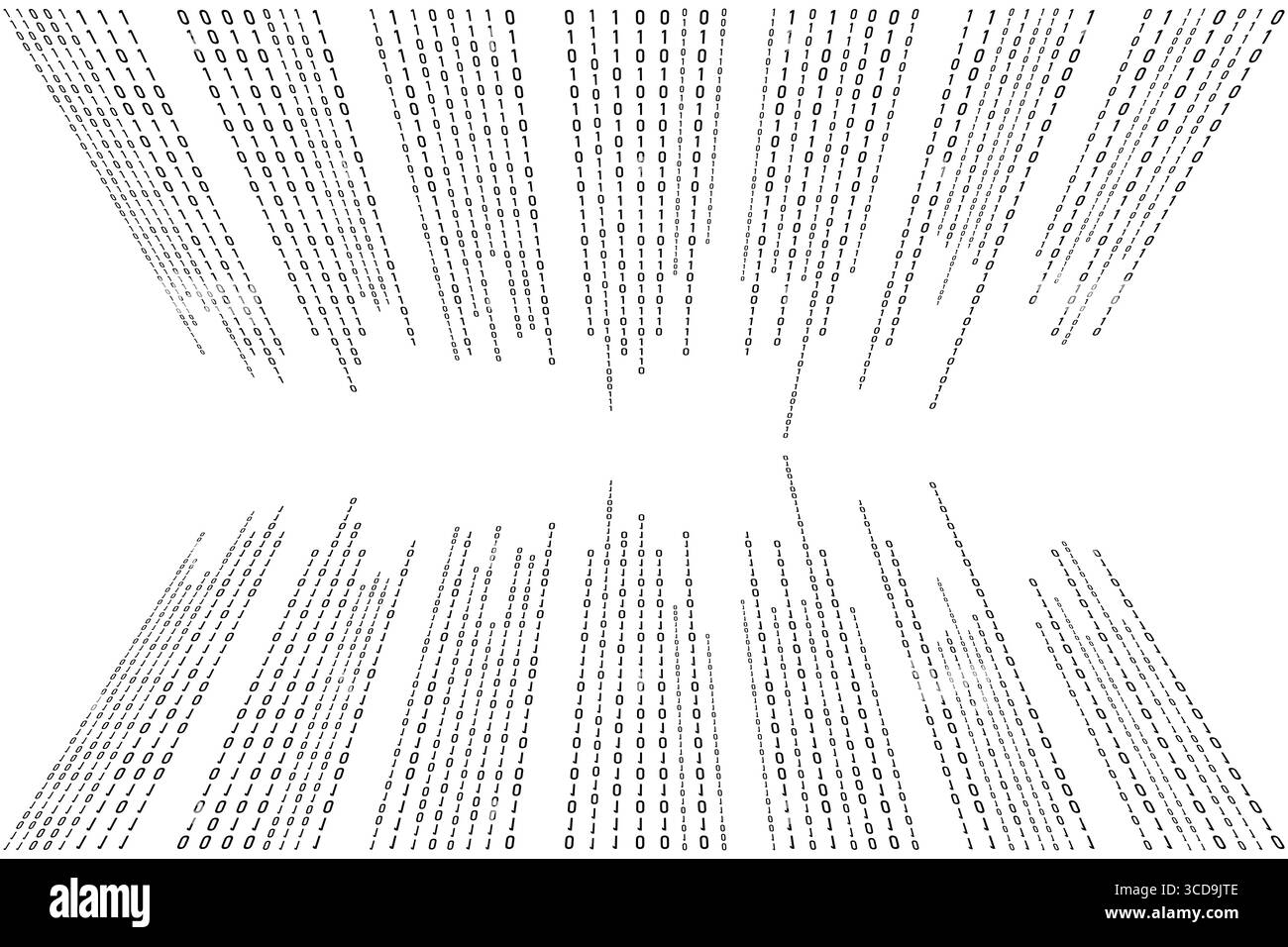 Codice binario uno e grafica digitale a matrice zero con codice binario per computer. Illustrazione Vettoriale