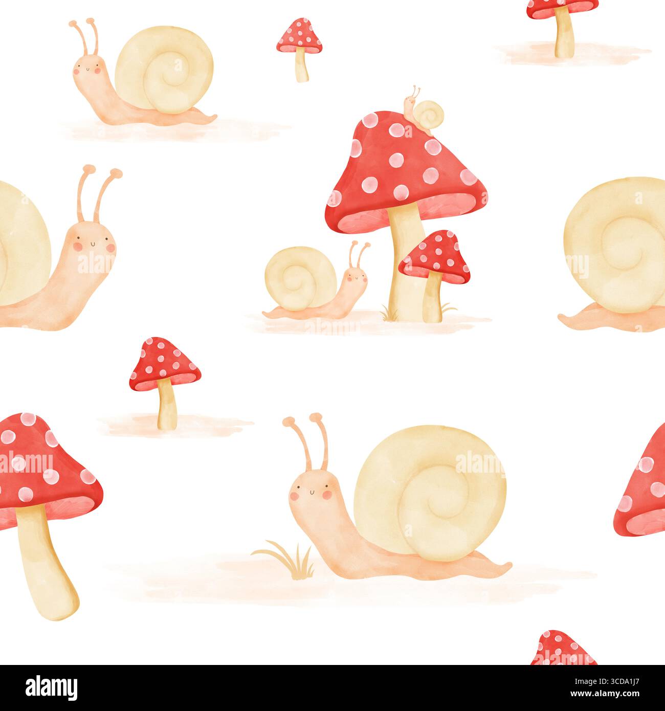 Motivo senza cuciture dipinto a mano con funghi e unghie. Graziosa stampa pieghevole con sgabelli su sfondo bianco.disegno a forma di fungo simile ad acquerello Foto Stock Motivo senza cuciture dipinto a mano con funghi e unghie. Graziosa stampa pieghevole con sgabelli su sfondo bianco.disegno a forma di fungo simile ad acquerello Foto Stock