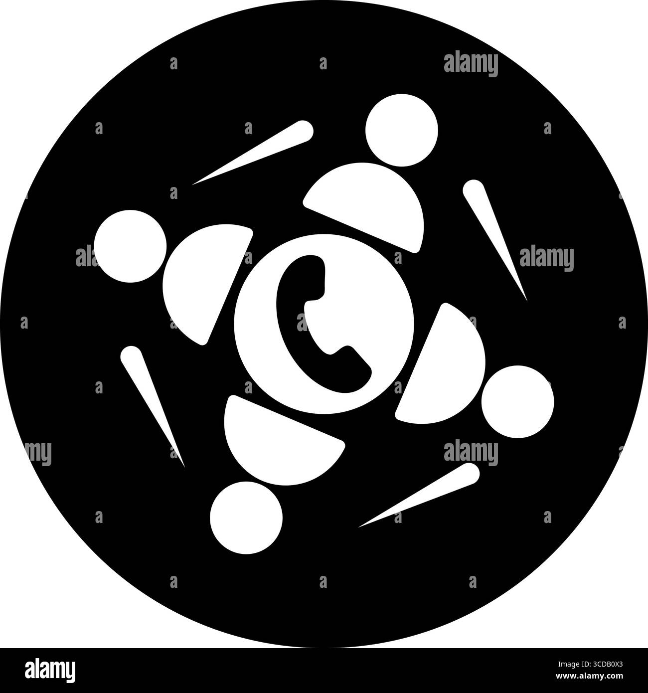 Icona chiamata telefonica di gruppo - più persone con un telefono centrale Illustrazione Vettoriale