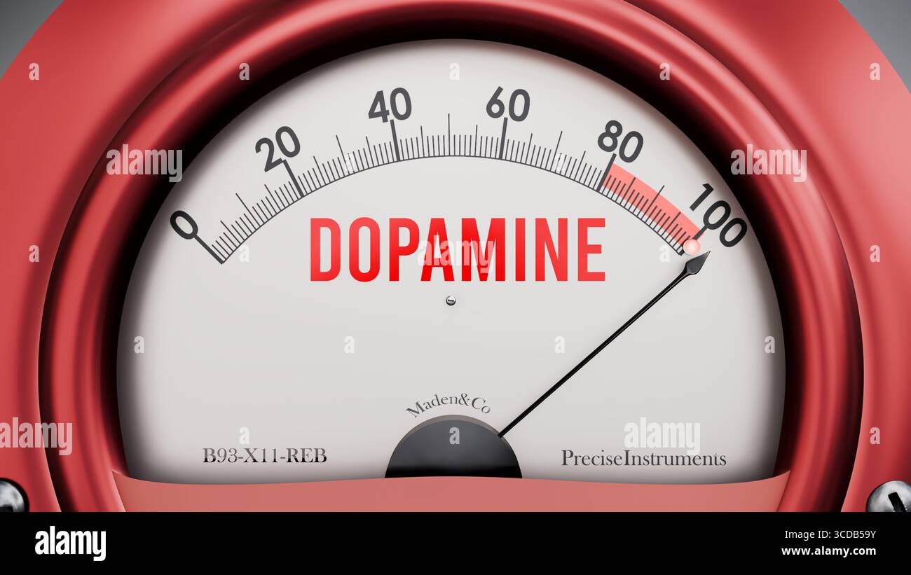 Dopamina che sta toccando una scala completa, valori in aumento, mostrando un livello molto alto di dopamina Foto Stock