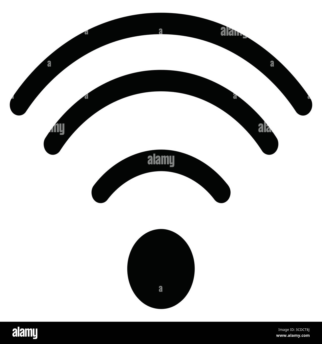 Immagine vettoriale dell'icona nera della potenza del segnale Wi-Fi con tre archi e wi-fi wireless a punti Illustrazione Vettoriale