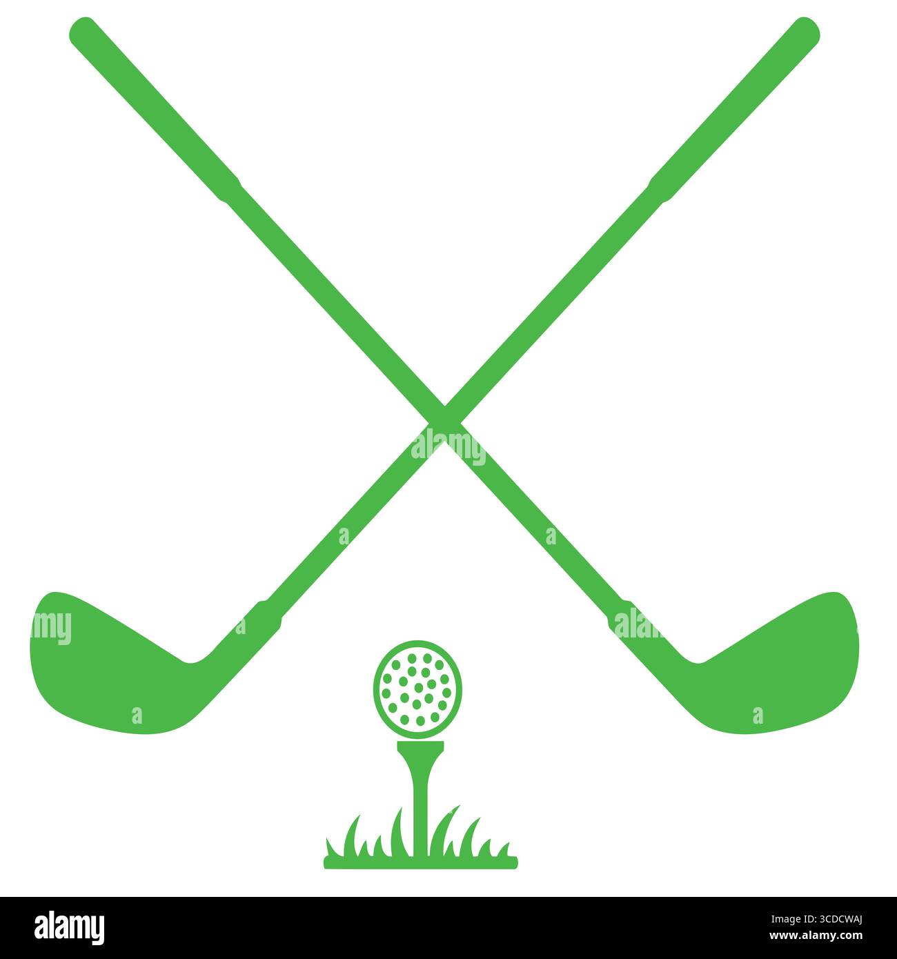 Due Green Golf Club incrociati sopra la palla da golf su T e illustrazione vettoriale erba illustrazione vettoriale Illustrazione Vettoriale