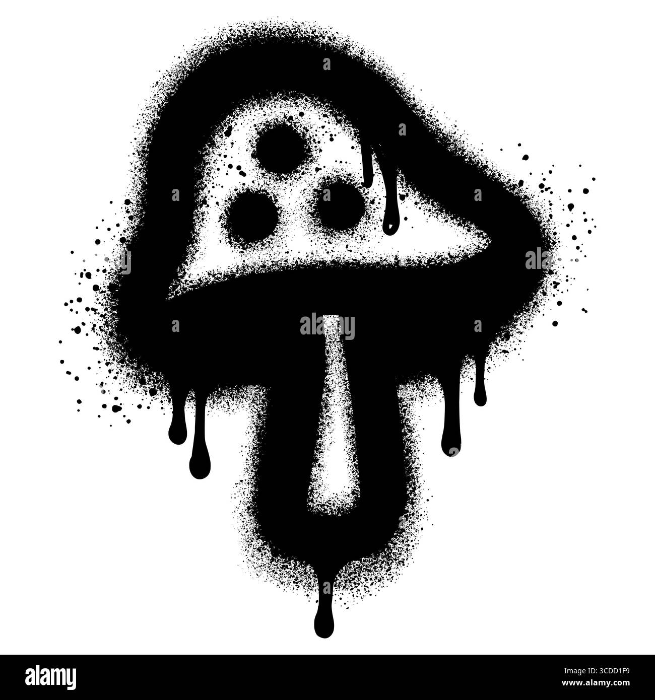 Graffiti ai funghi con vernice spray nera. illustrazione vettoriale. Illustrazione Vettoriale