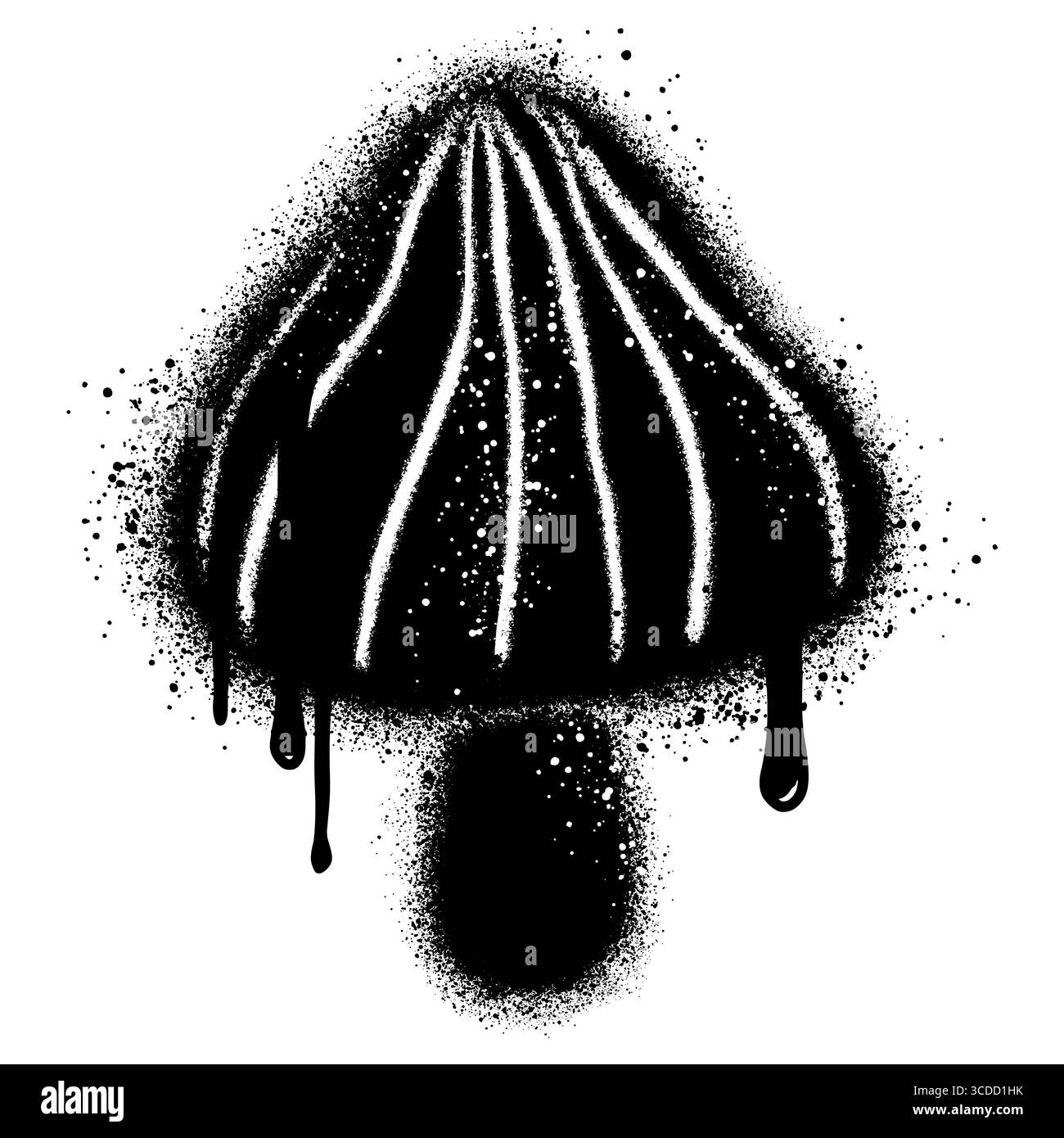 Graffiti ai funghi con vernice spray nera. illustrazione vettoriale. Illustrazione Vettoriale