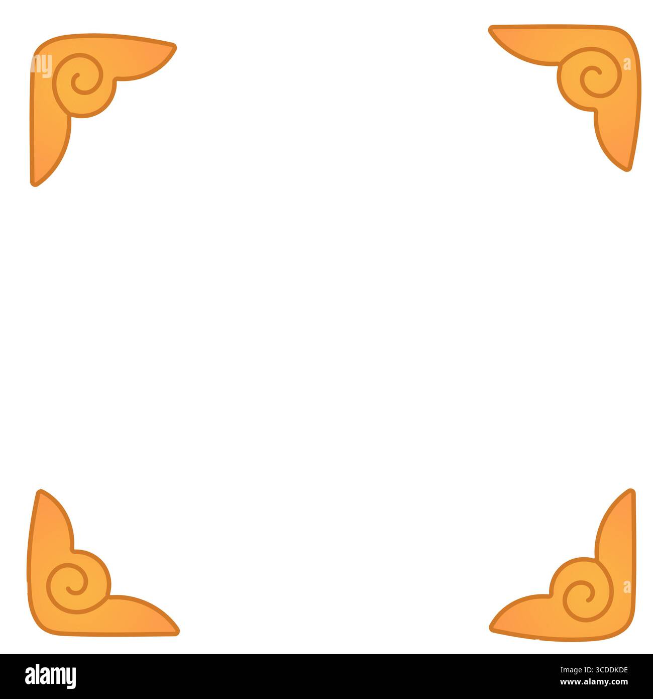 Set di quattro turni ornamentali arancioni per gli angoli della pagina. Perfetto per decorare pianificatori, carte, diari o disegni vintage. Illustrazione Vettoriale