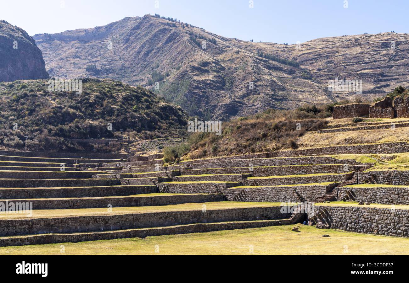 Paesaggio in rovina Tipon, Inca, distretto di Oropesa, Cusco, Perù Foto Stock