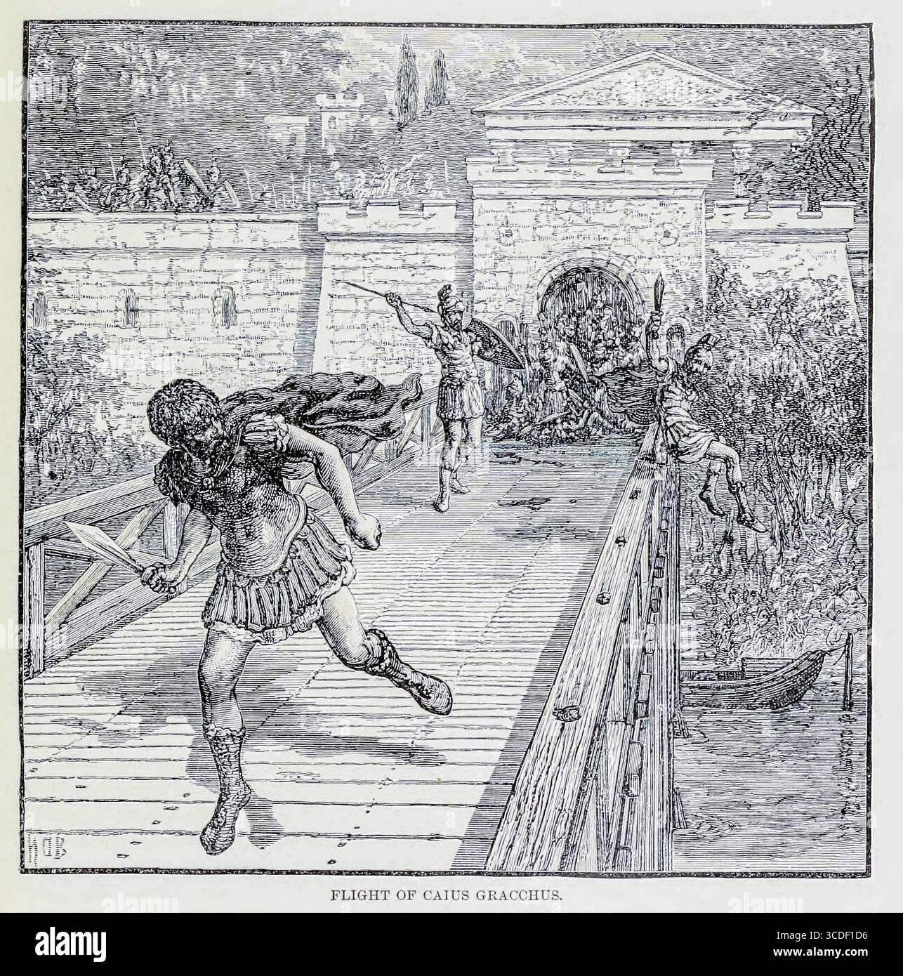 Volo di Caius Gracchus Gaius Sempronius Gracchus (c. 154 a.C. [1] – 121 a.C.) è stato un politico e soldato romano riformista che visse durante il II secolo a.C.. È famoso soprattutto per il suo tribunale per gli anni 123 e 122 a.C., in cui propose un ampio insieme di leggi, tra cui leggi per stabilire colonie al di fuori dell'Italia, impegnarsi in ulteriori riforme fondiarie, riformare il sistema giudiziario e il sistema per gli incarichi provinciali, e creare un approvvigionamento di grano sovvenzionato per Roma. Dal LIBRO X - Roma nel volume 11, della storia universale di Ridpath: Un resoconto dell'origine, della condizione primitiva e dello sviluppo etnico di Foto Stock
