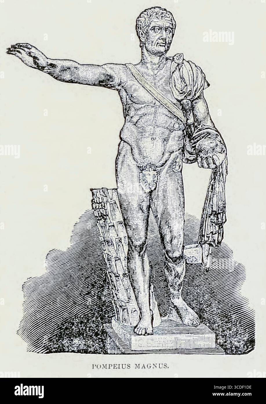 Statua di Pompeo Magno generale e statista romano noto come Pompeo il grande, che fu una figura militare e politica chiave nella tarda Repubblica Romana dal LIBRO X - Roma nel volume 11, della storia universale di Ridpath : un resoconto dell'origine, della condizione primitiva e dello sviluppo etnico delle grandi razze dell'umanità, e dei principali eventi nell'evoluzione e nel progresso della vita civile tra uomini e nazioni, da fonti recenti e autentiche con un'indagine preliminare sull'ora, il luogo e le modalità dell'inizio di Ridpath, John Clark, 1840-1900 pubblicato nel 1897 Foto Stock