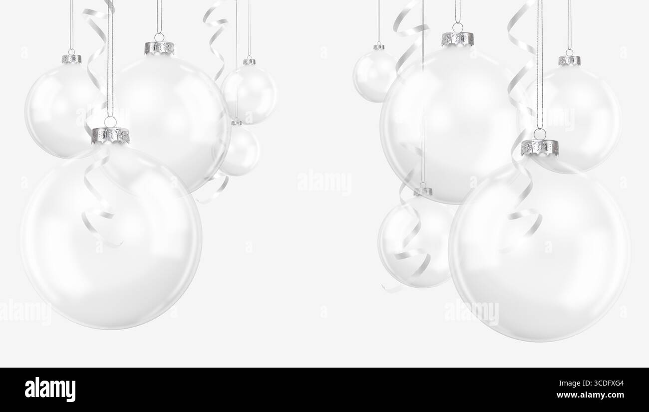 Baule natalizie in vetro trasparente appese a mezz'aria con spazio per oggetti o testo, sfondo per lo shopping natalizio, decorazioni natalizie, negozio professionale Foto Stock