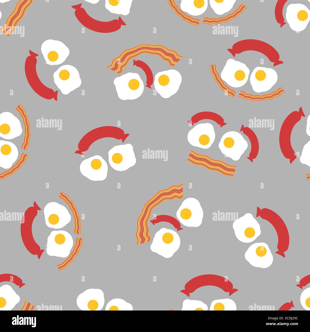 Colazione senza interruzioni con facce sorridenti preparate con uova fritte, strisce di pancetta e salsicce. Perfetto per tessuti, arredi in cucina, confezioni e che Illustrazione Vettoriale