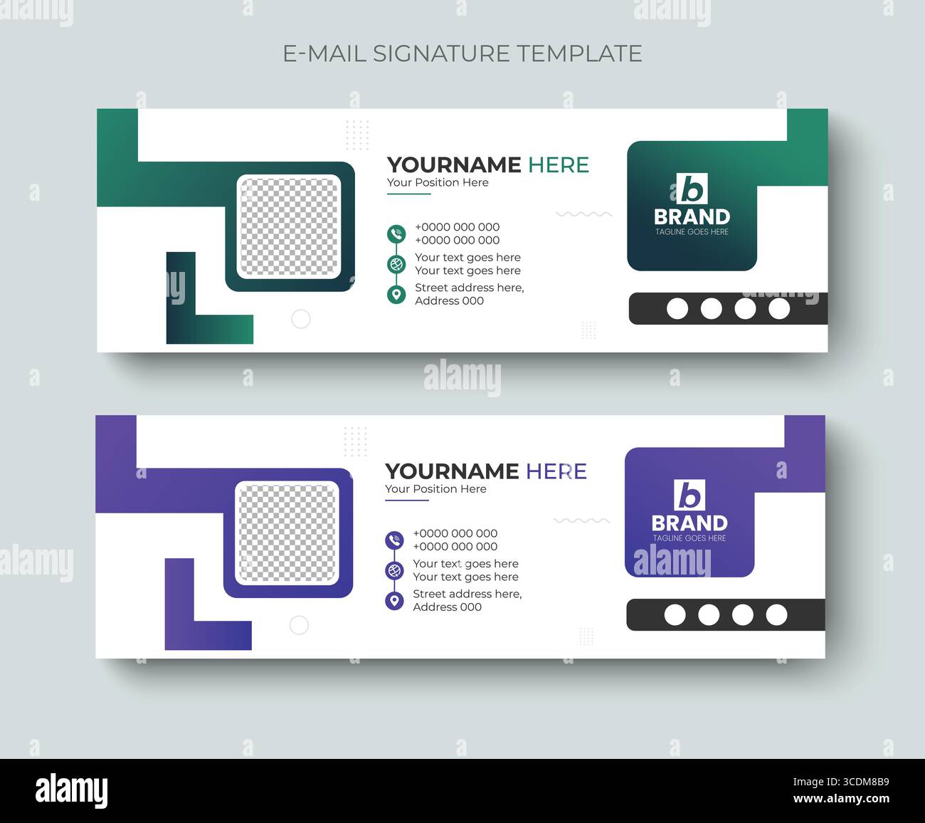 Modello moderno e minimalista per firma di e-mail aziendali o modello di design a piè di pagina per e-mail. Firma e-mail professionale, intestazione, copertina dei social media, ba Illustrazione Vettoriale