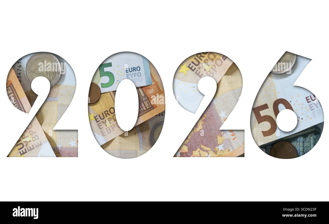 Anno 2026 con il concetto di Euro, denaro europeo, Business o Collage finanziario Foto Stock