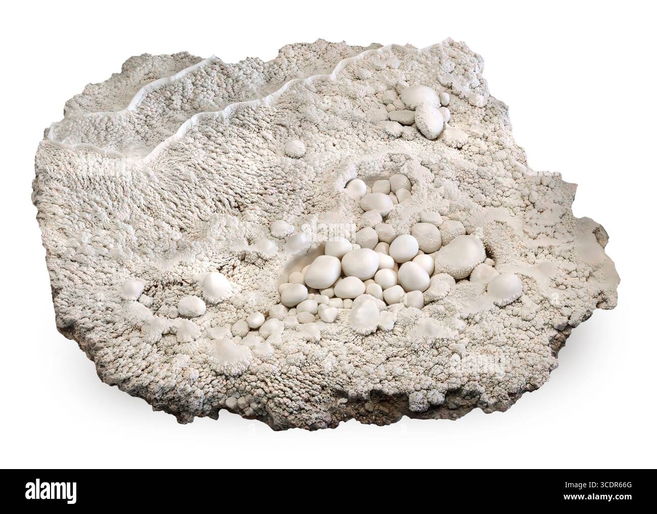 Perle di caverna (pisoliti) in aragonite/calcite flowstone (CaCO₃), miniera di Johnny Bull, Senator Gulch, contea di Ouray, Colorado, STATI UNITI Foto Stock