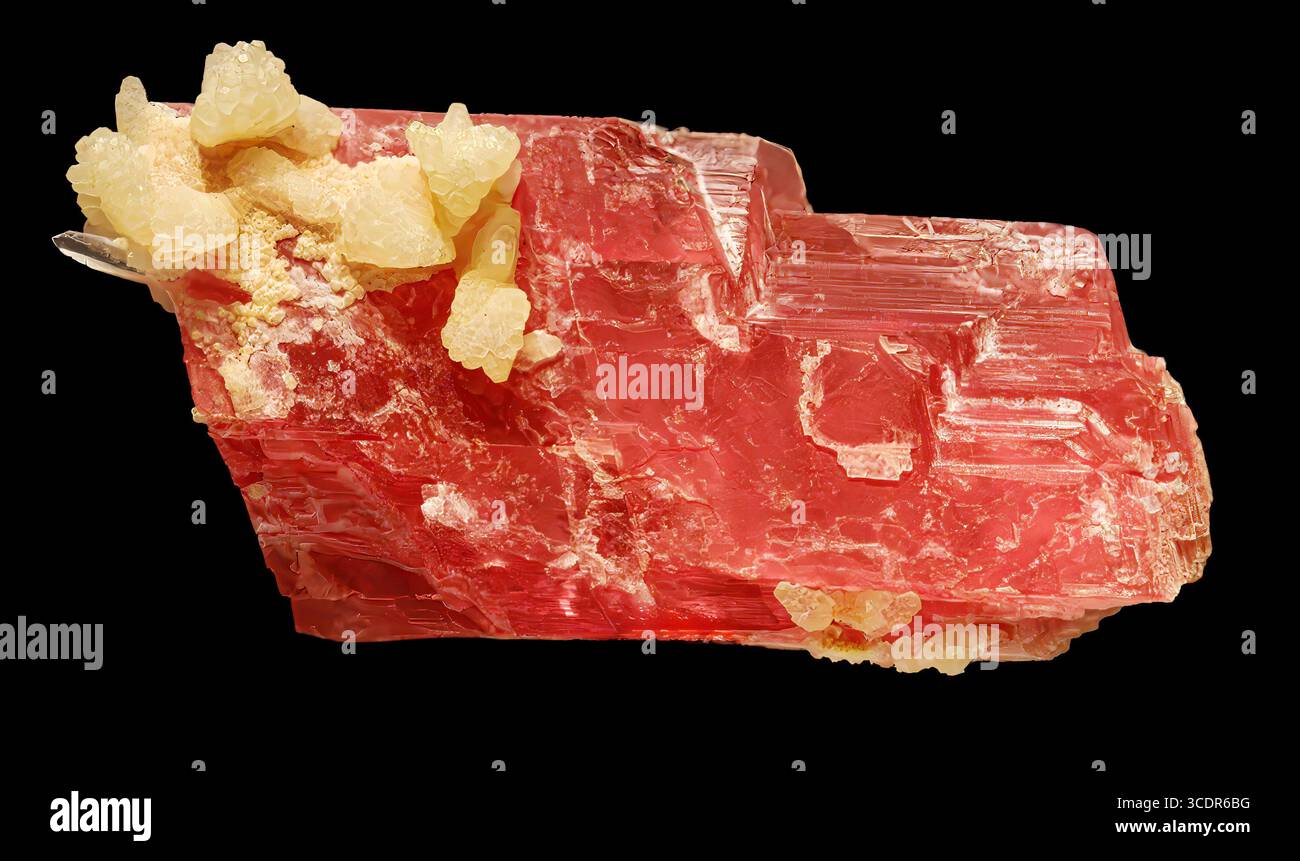 Rodocrosito con calcite e fluorite (MnCO₃, CaCO₃, CaF₂), Rainbow Pocket, Tetraedrite Stope, Sweet Home Mine, Alma District, Park County, Colorad Foto Stock