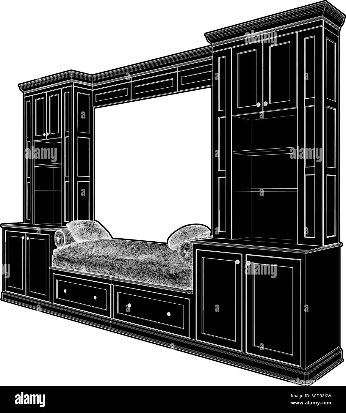 Guardaroba set letto Dresser Vector. Mobili da letto isolati su sfondo bianco. Illustrazione Vettoriale