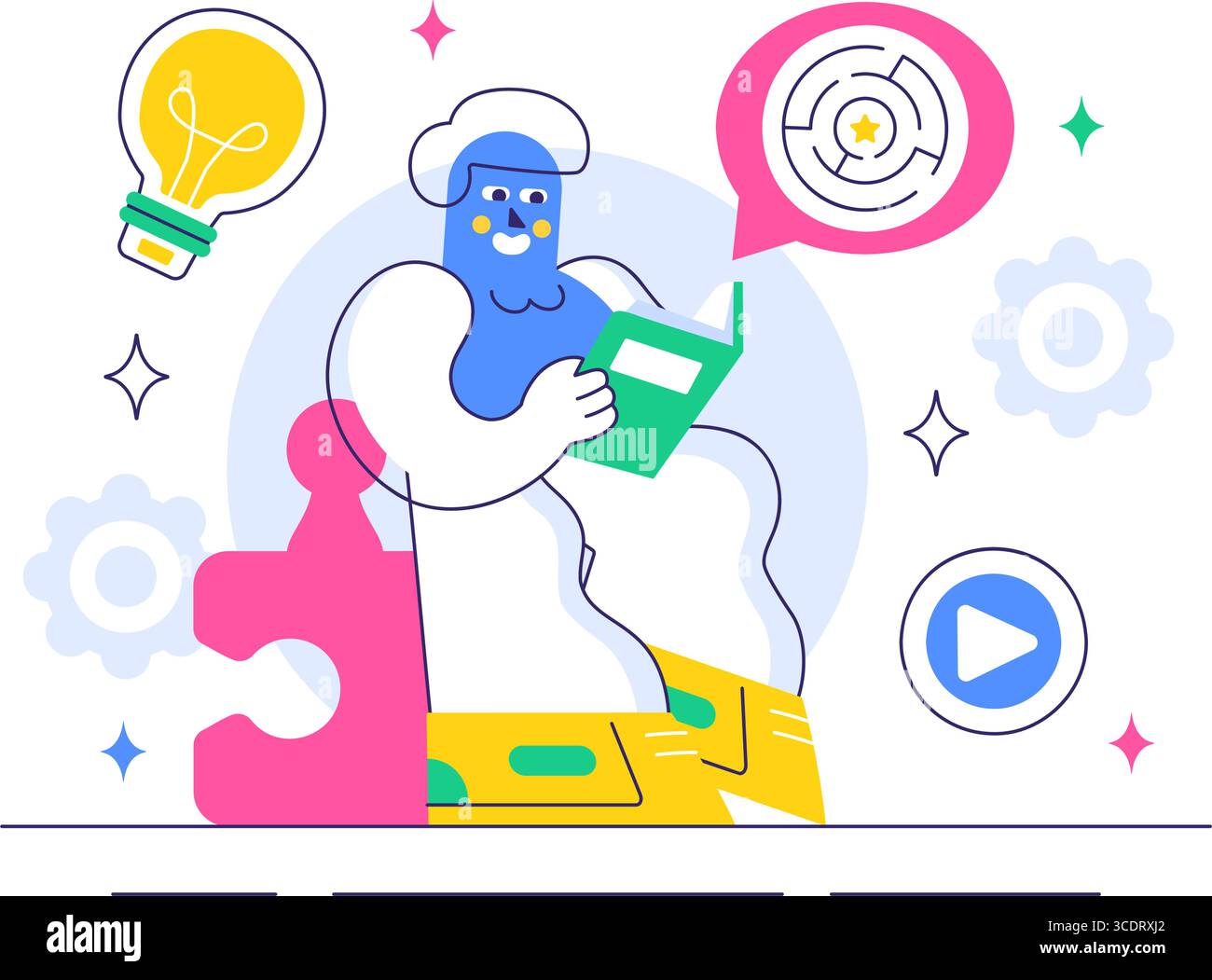 Brain Training Games illustrazione vettoriale con persone che si divertono con Riddles, Crosswords, gioco logico e Puzzle Solving in uno sfondo piatto Illustrazione Vettoriale