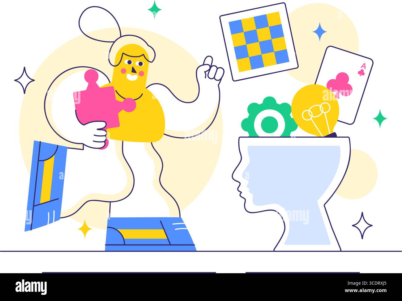 Brain Training Games illustrazione vettoriale con persone che si divertono con Riddles, Crosswords, gioco logico e Puzzle Solving in uno sfondo piatto Illustrazione Vettoriale