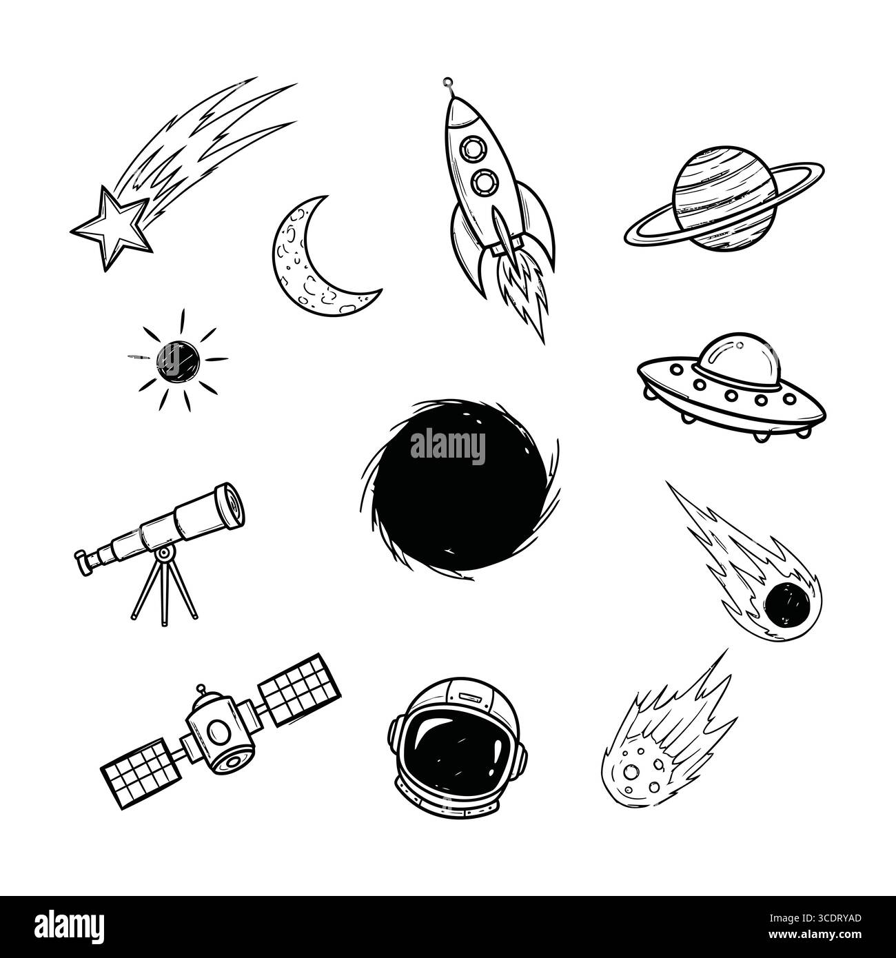 Illustrazione astronauta della stella della luna del razzo spaziale con esplorazione della galassia e gioiosa avventura cosmica Illustrazione Vettoriale