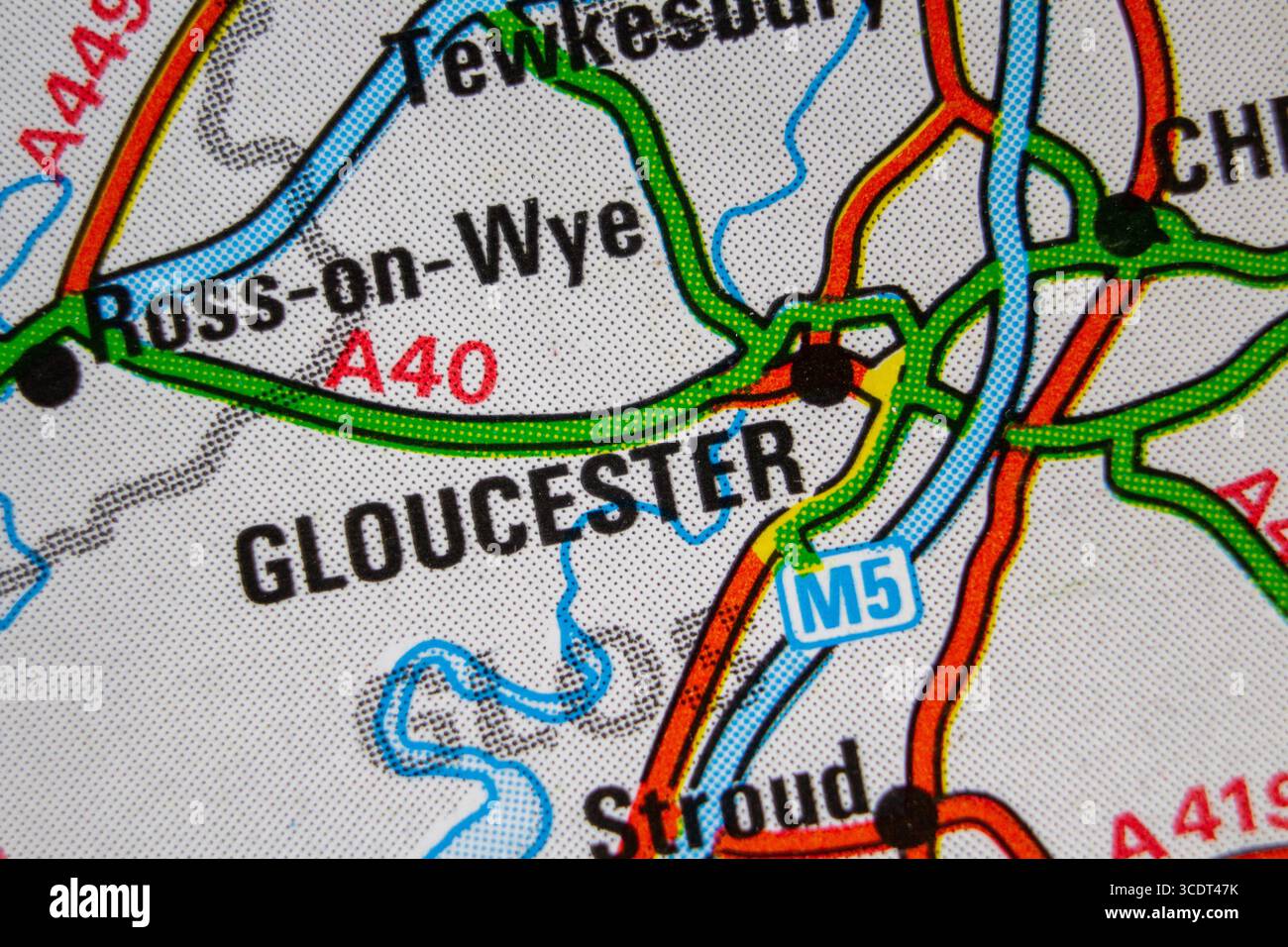 Gloucester - Inghilterra, Regno Unito colore atlas mappa città nome della zona Foto Stock