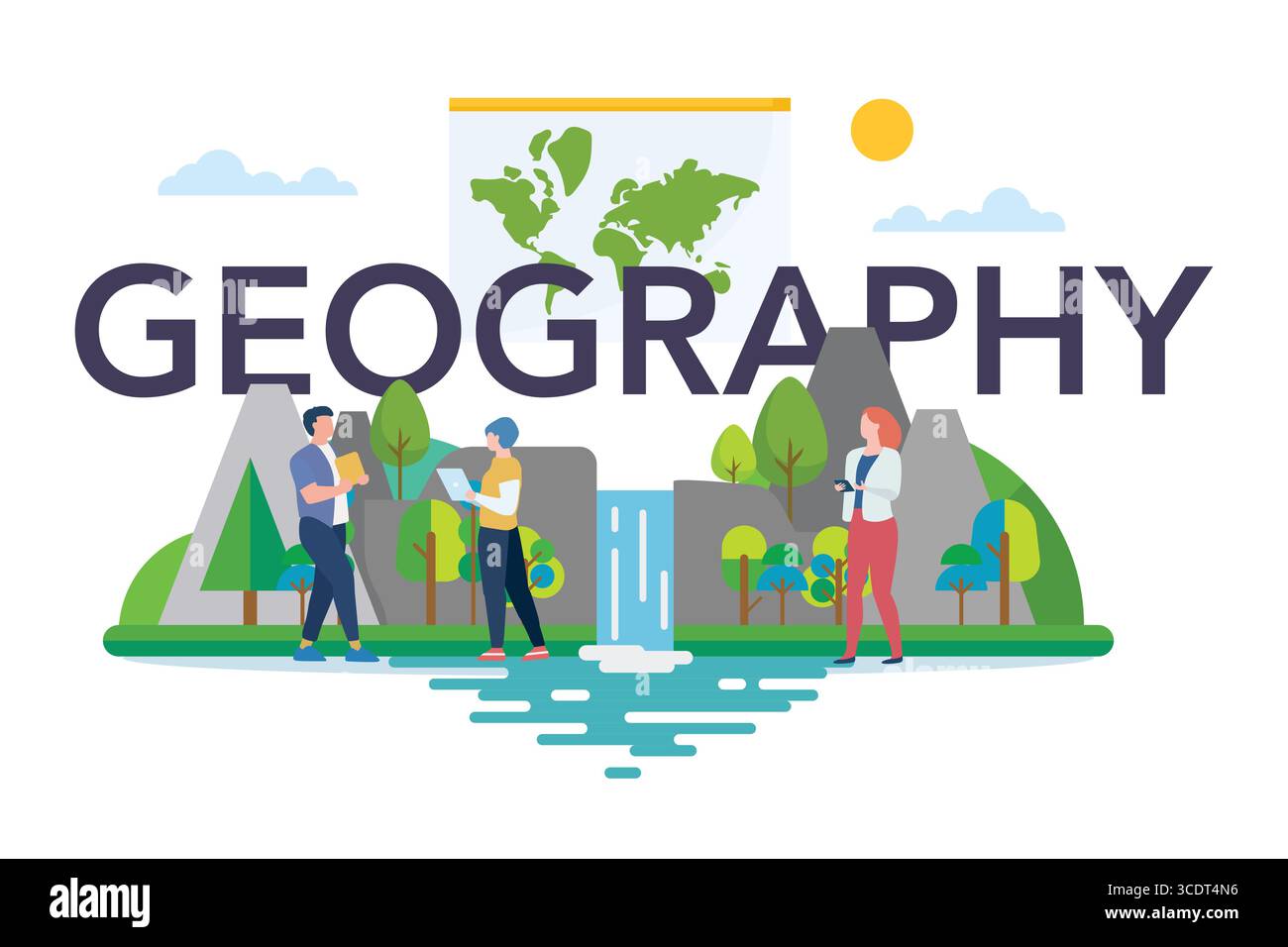 Classe geografica con elementi naturali. Studiando le terre, le caratteristiche, gli abitanti della Terra Illustrazione Vettoriale