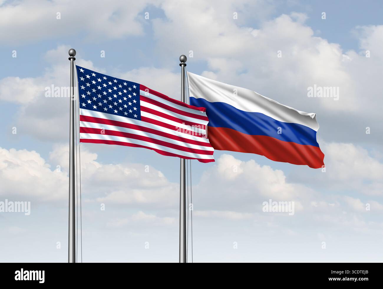 GLI STATI UNITI e la Russia si riuniscono come simboli di bandiera diplomatica per il concetto di negoziato per negoziare un cessate il fuoco o un accordo di pace o cessare il fuoco per mediare i mediati Foto Stock