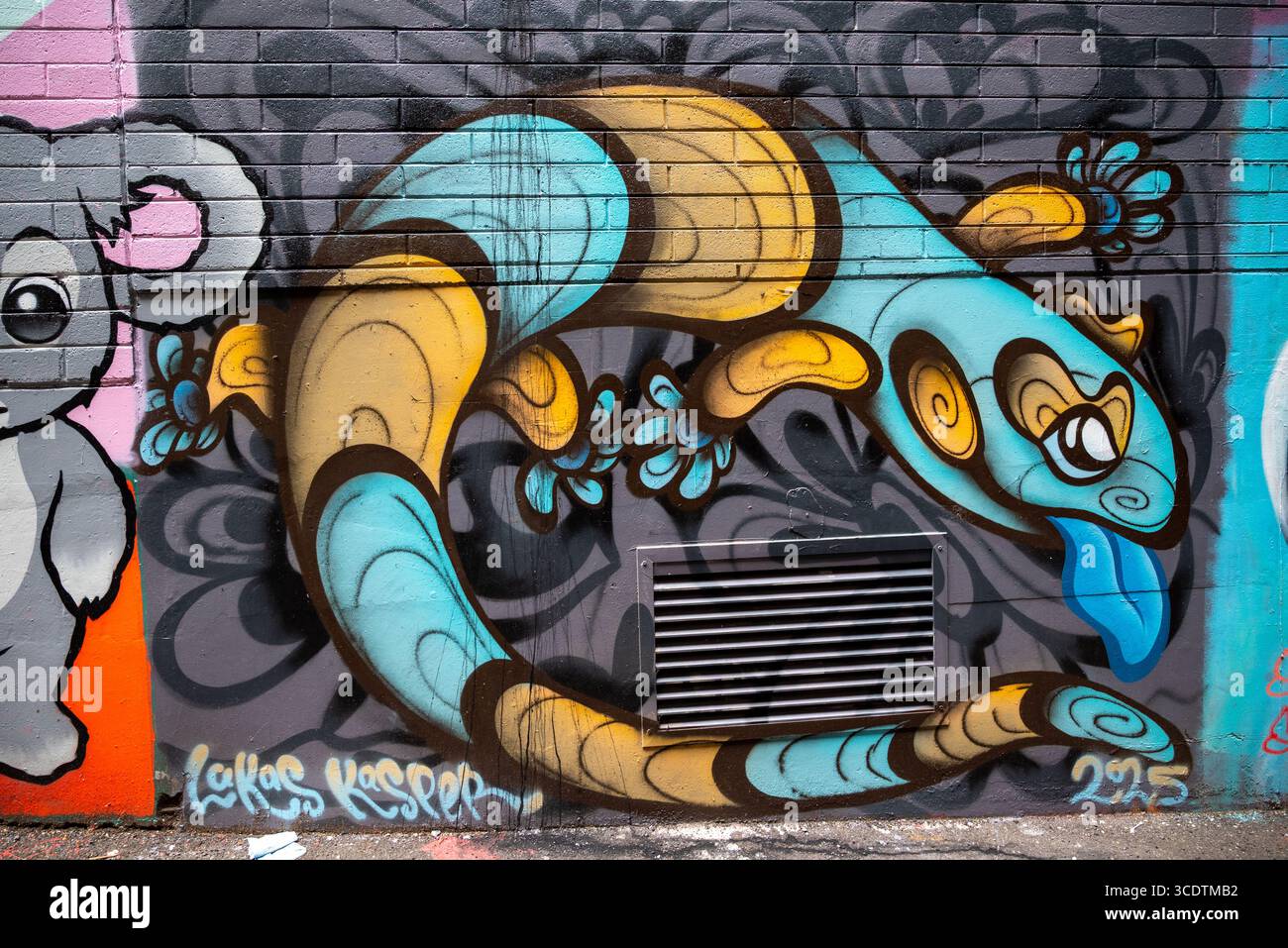 Colorata Lizard Street Art a Melbourne, Australia Foto Stock