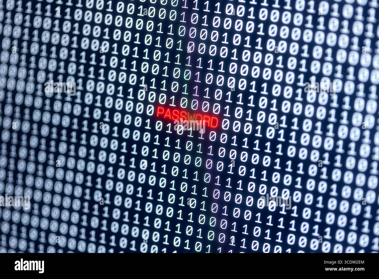 Simbolo della password in rosso tra i dati, codice binario. Simbolo della password in rosso tra i dati, codice binario. Technology B97A8595 Foto Stock