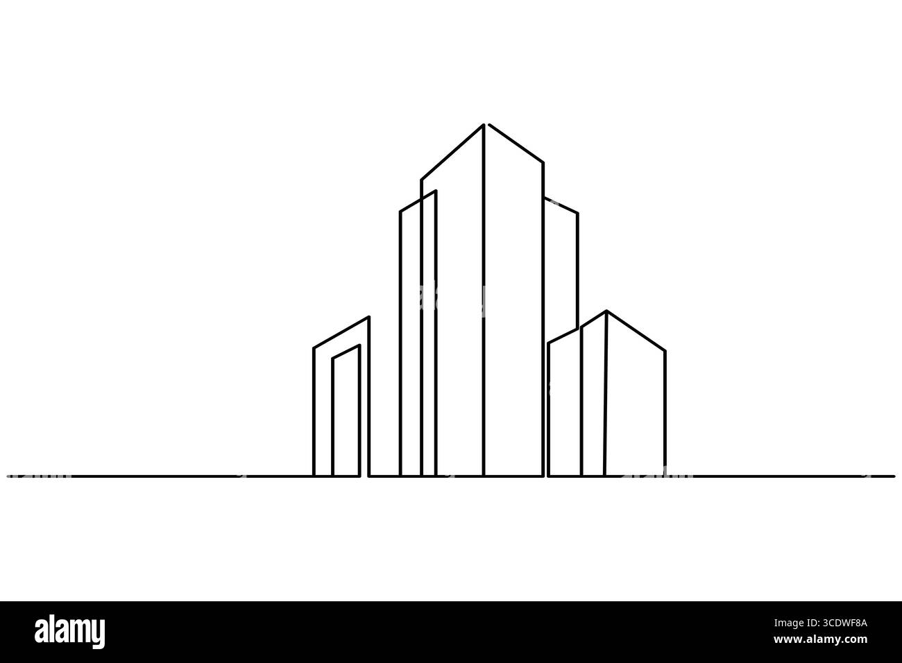 Disegno minimalista a una linea continua di un moderno edificio di uffici, perfetto per concetti di design architettonico Illustrazione Vettoriale