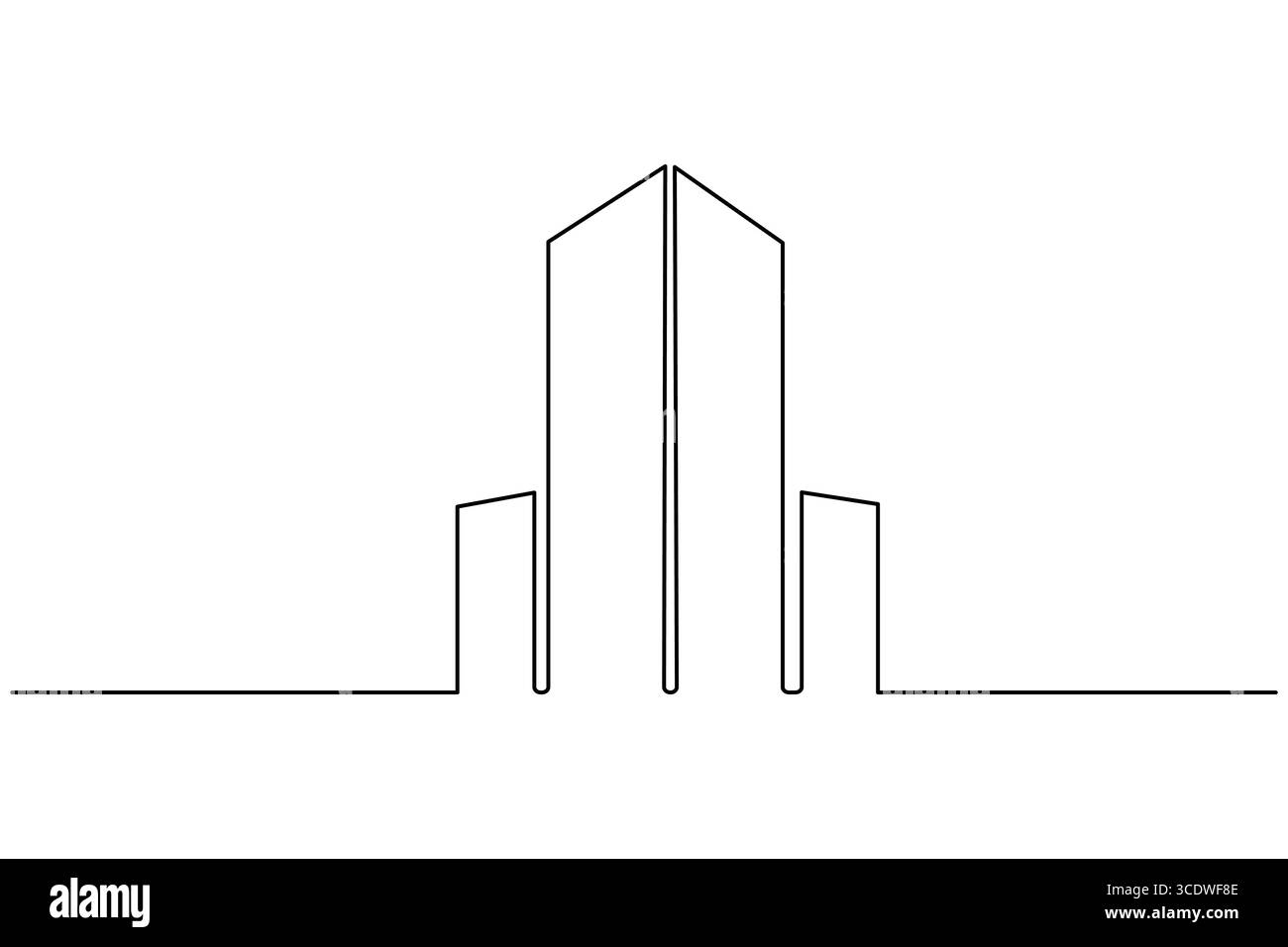 Disegno minimalista a una linea continua di un moderno edificio di uffici, perfetto per concetti di design architettonico Illustrazione Vettoriale