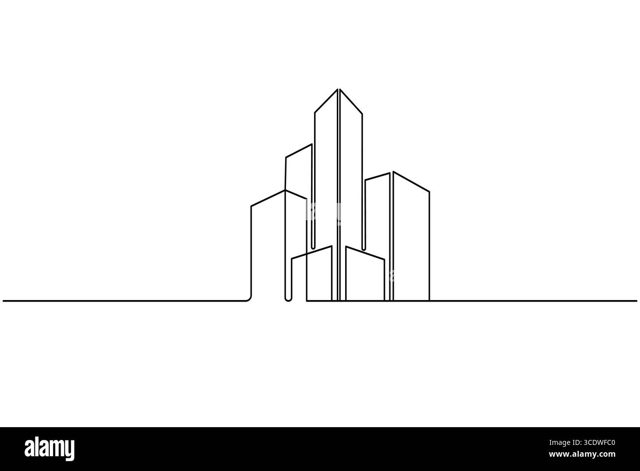 Disegno minimalista a una linea continua di un moderno edificio di uffici, perfetto per concetti di design architettonico Illustrazione Vettoriale
