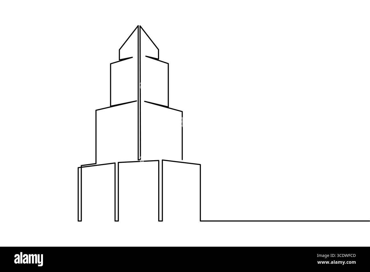 Disegno minimalista a una linea continua di un moderno edificio di uffici, perfetto per concetti di design architettonico Illustrazione Vettoriale