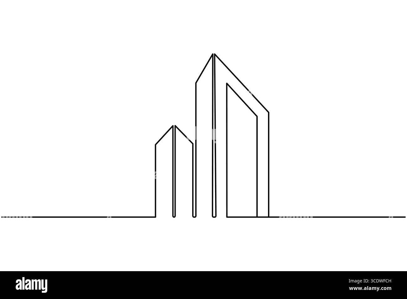 Disegno minimalista a una linea continua di un moderno edificio di uffici, perfetto per concetti di design architettonico Illustrazione Vettoriale