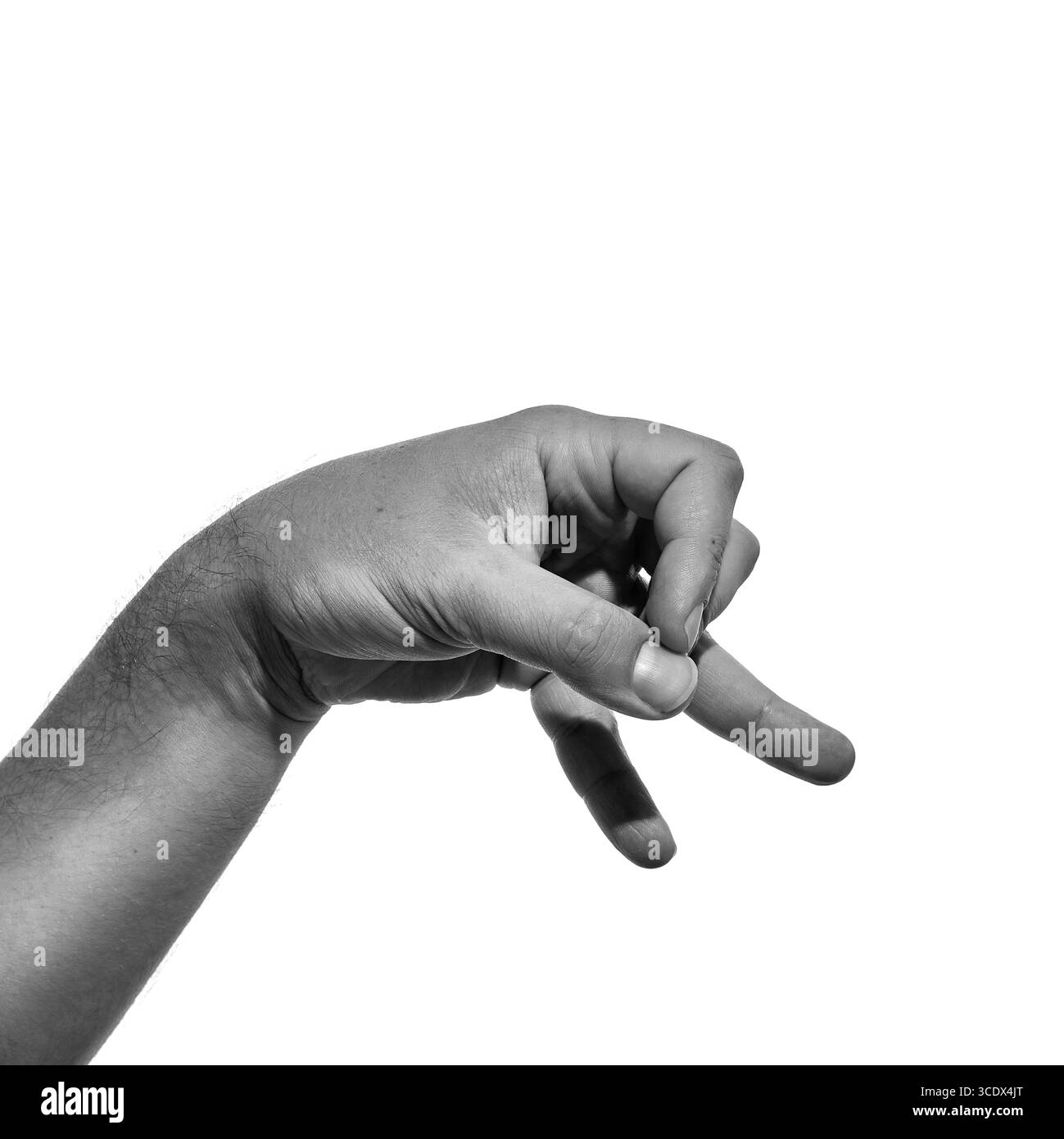 Fotografia in bianco e nero della mano umana con il pollice e l'indice a contatto nella vista laterale Foto Stock