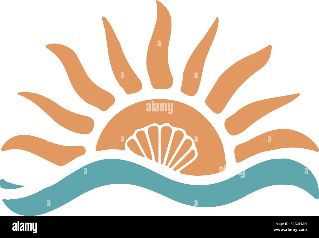 Un logo per la scena da spiaggia per i viaggi Illustrazione Vettoriale