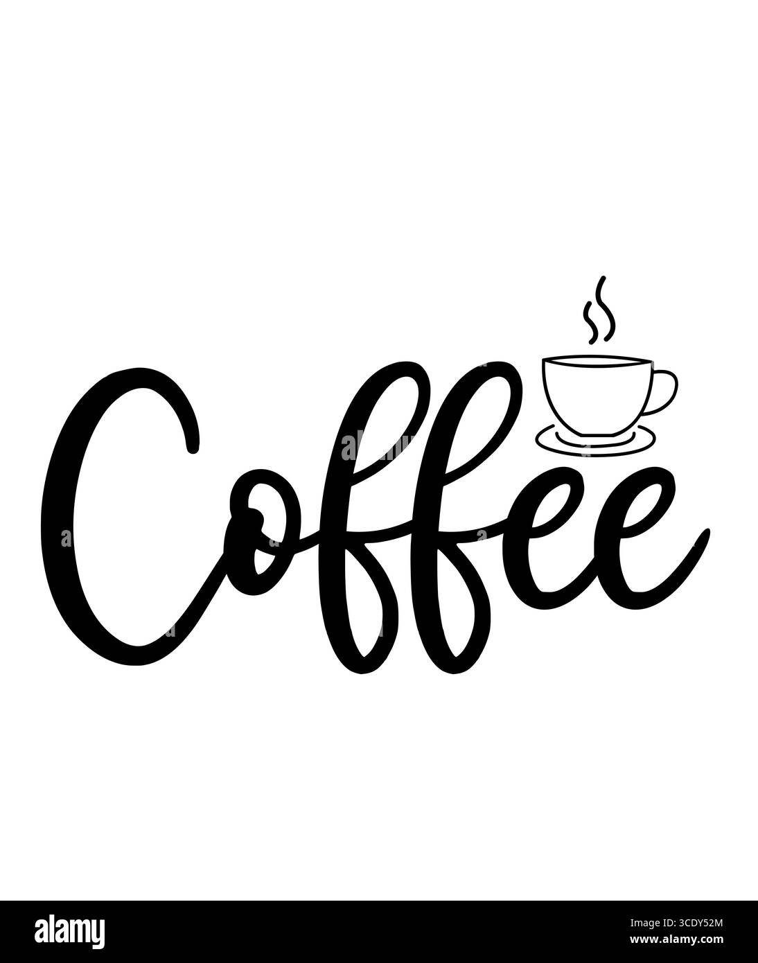 Design con clip tipografiche per caffè su sfondo bianco semplice e trasparente isolato per cartoncino, camicia, felpa con cappuccio, felpa, abbigliamento, scheda, etichetta, tazza, icona Foto Stock