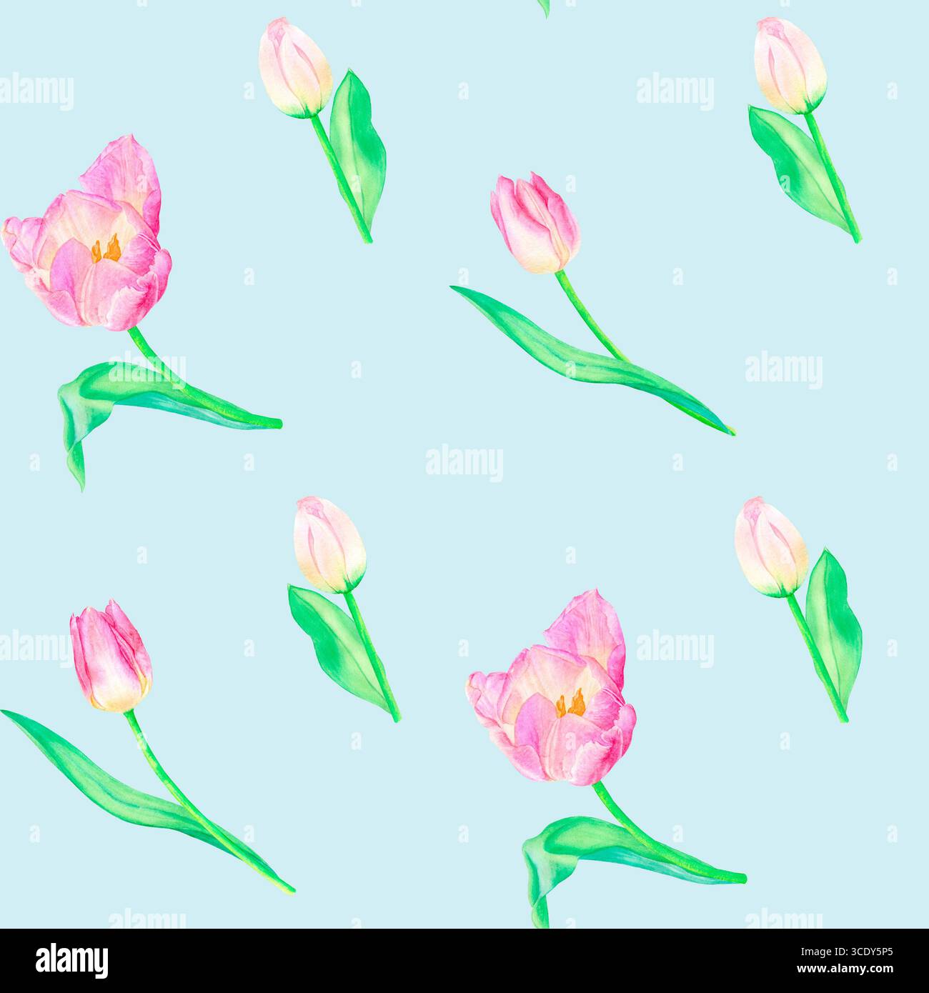 Tulipani acquerelli motivo senza cuciture, fiori primaverili disegnati a mano. Adatto per la progettazione, la stampa. Foto Stock