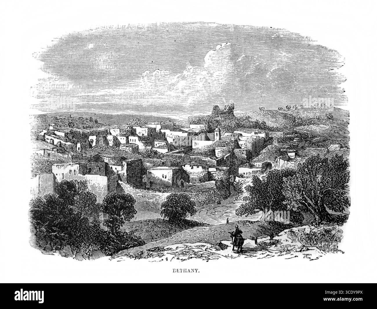 Illustrazione di Betania del XIX secolo da una fotografia dell'Antica Ottocento la Sacra Bibbia contenente l'Antico e il nuovo Testamento con espansatorio Foto Stock
