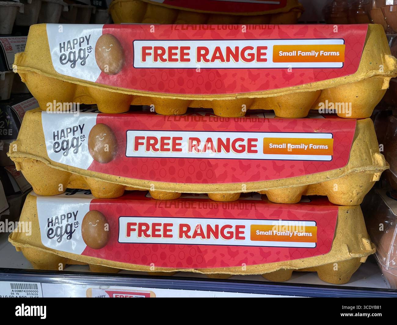 Cartoni per le uova Free Range, negozio di alimentari Smith's a Great Falls, Montana, Stati Uniti - Immagine stock catturata con smartphone