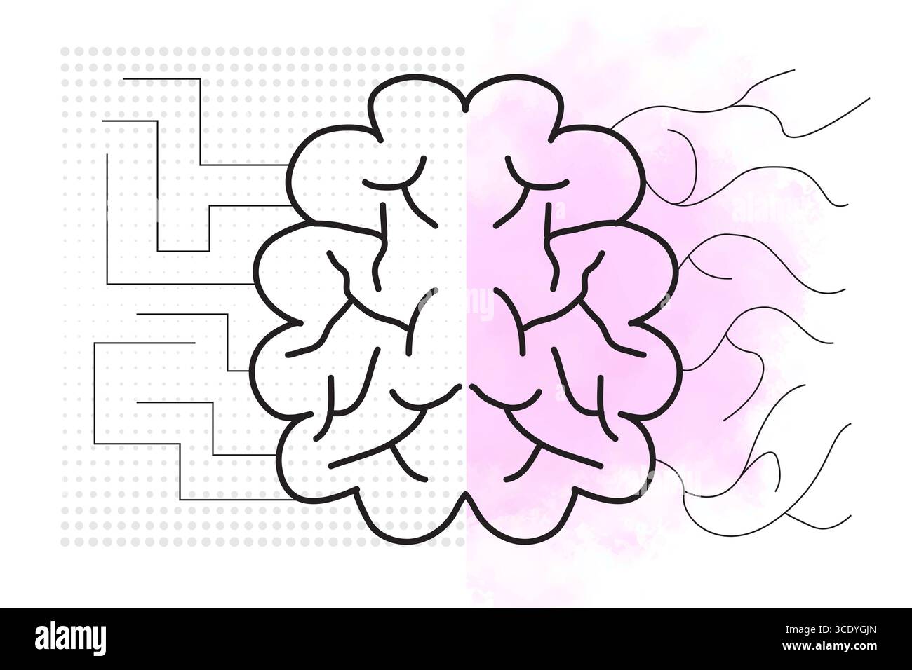 Illustrazione del cervello rosa sinistro e destro Illustrazione Vettoriale