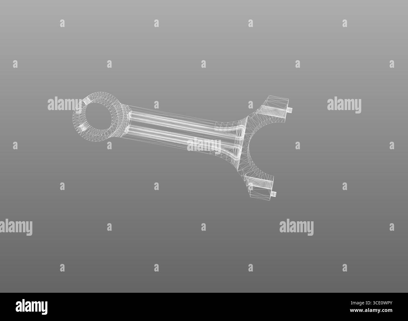 disegno tecnico della biella , rete metallica, analisi della resistenza, simulazione di software, strategie di progettazione strutturale, parti del motore, esercizi del modello, Foto Stock