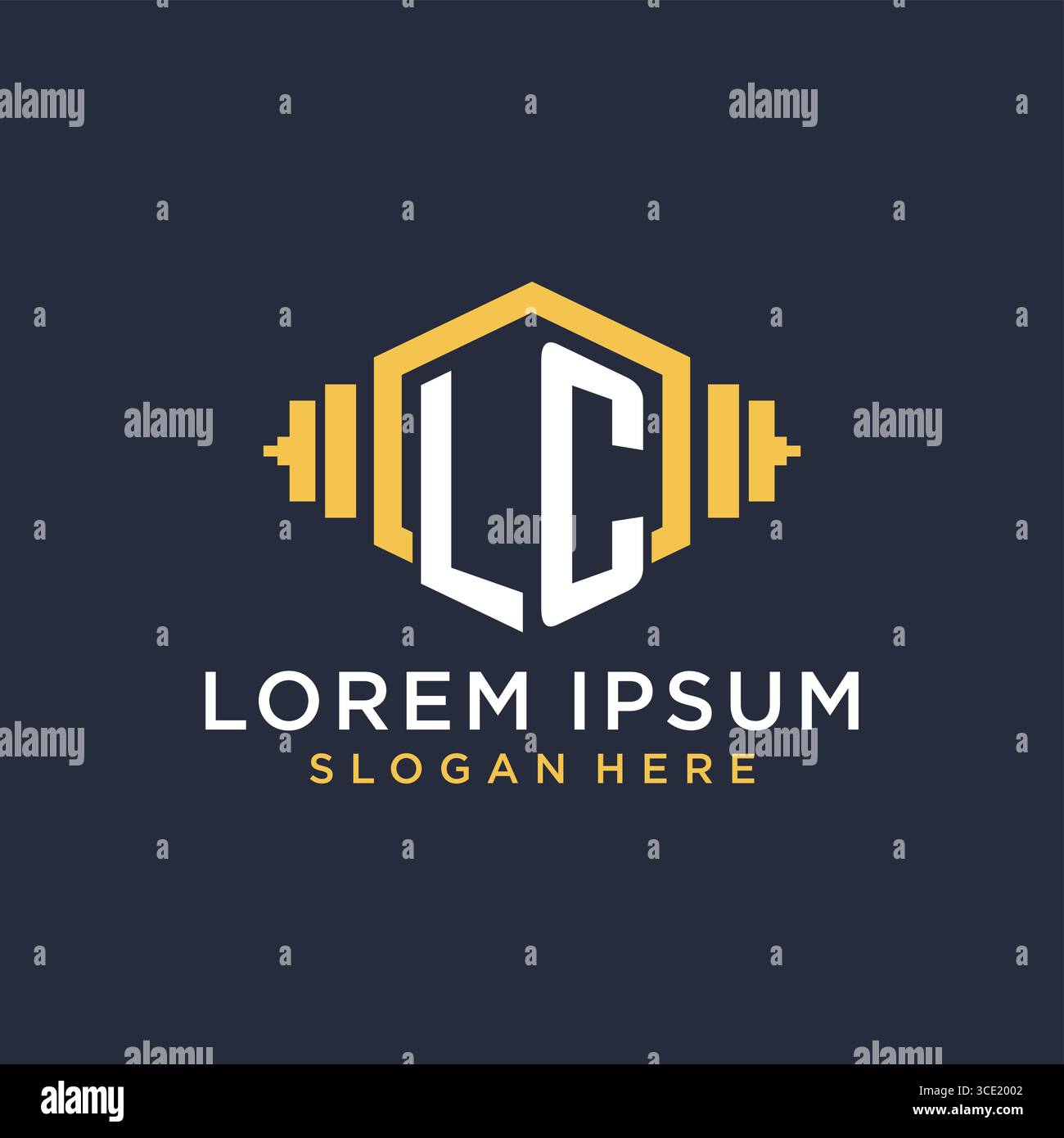 Design iniziale del logo LC per il centro fitness con grafica vettoriale in stile geometrico a manubrio creativo Illustrazione Vettoriale